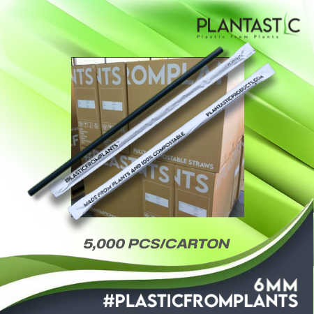 6x210mm Plain Straight Biodegradable and Compostable Straws in Paper Wrap with Print 5,000 Pcs/Carton
