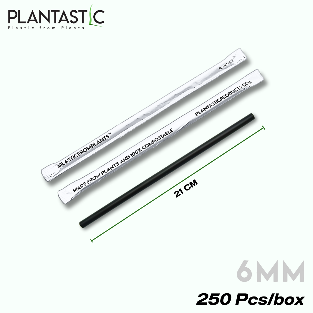 6x210mm Plain straight Biodegradable and Compostable Straws in Paper Wrap with Print 250 Pcs/small box