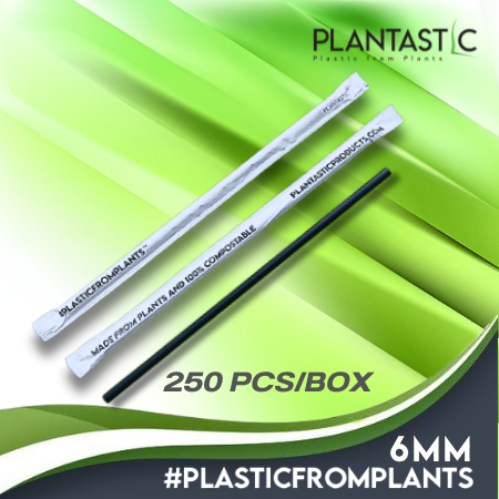 6x210mm Plain straight Biodegradable and Compostable Straws in Paper Wrap with Print 250 Pcs/small box
