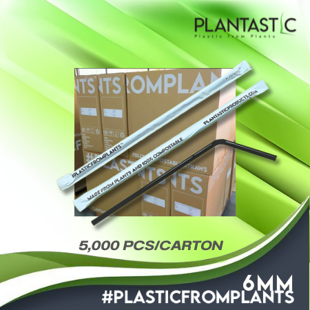 6x210mm Plain Bendy Biodegradable and Compostable Straws in Paper Wrap with Print 5000 Pcs/Big Carton