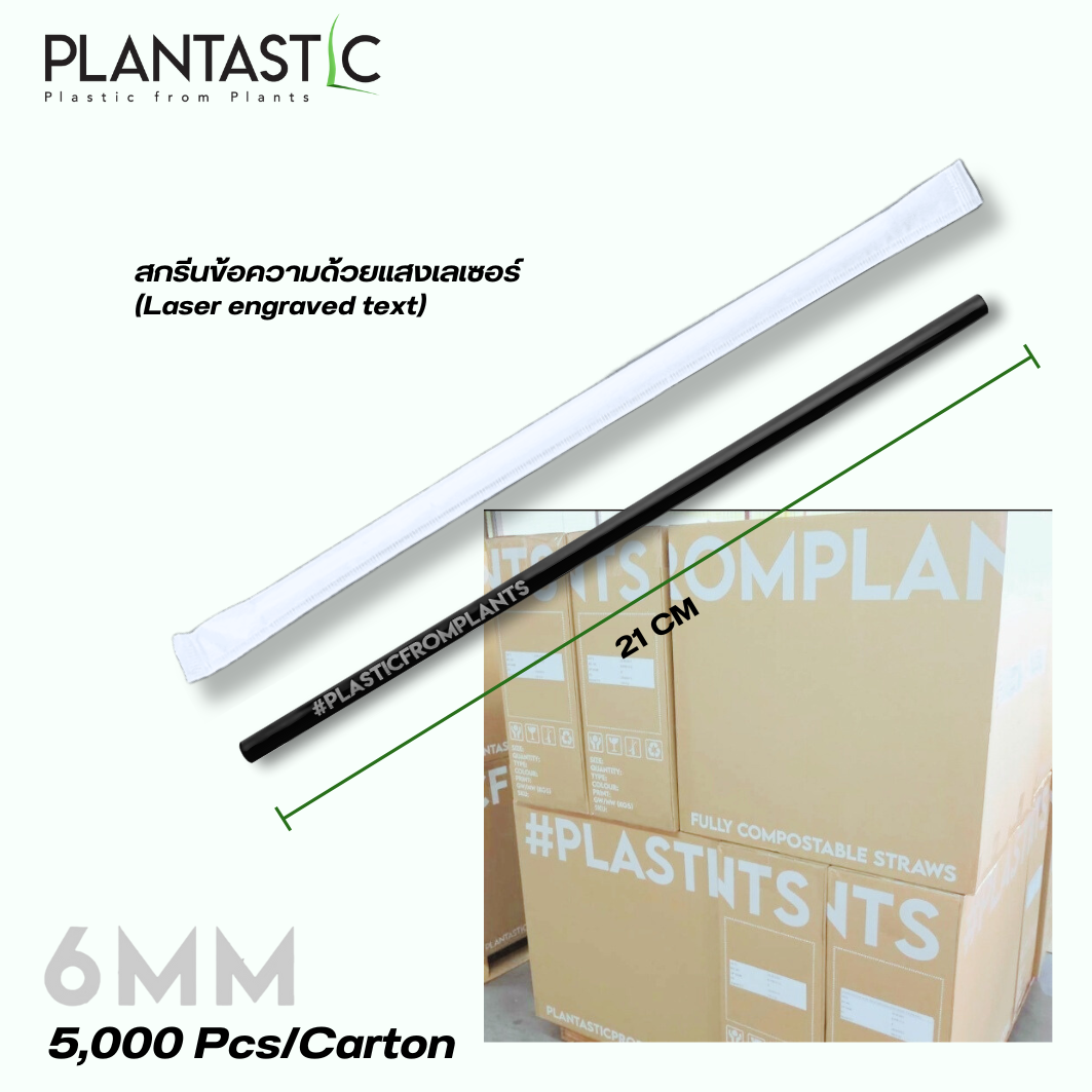 6x210mm Straight Biodegradable and Compostable Straws with Hashtag in Paper Wrap No Print 5000 Pcs/Big Carton