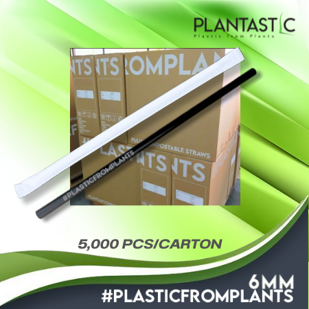 6x210mm Straight Biodegradable and Compostable Straws with Hashtag in Paper Wrap No Print 5000 Pcs/Big Carton