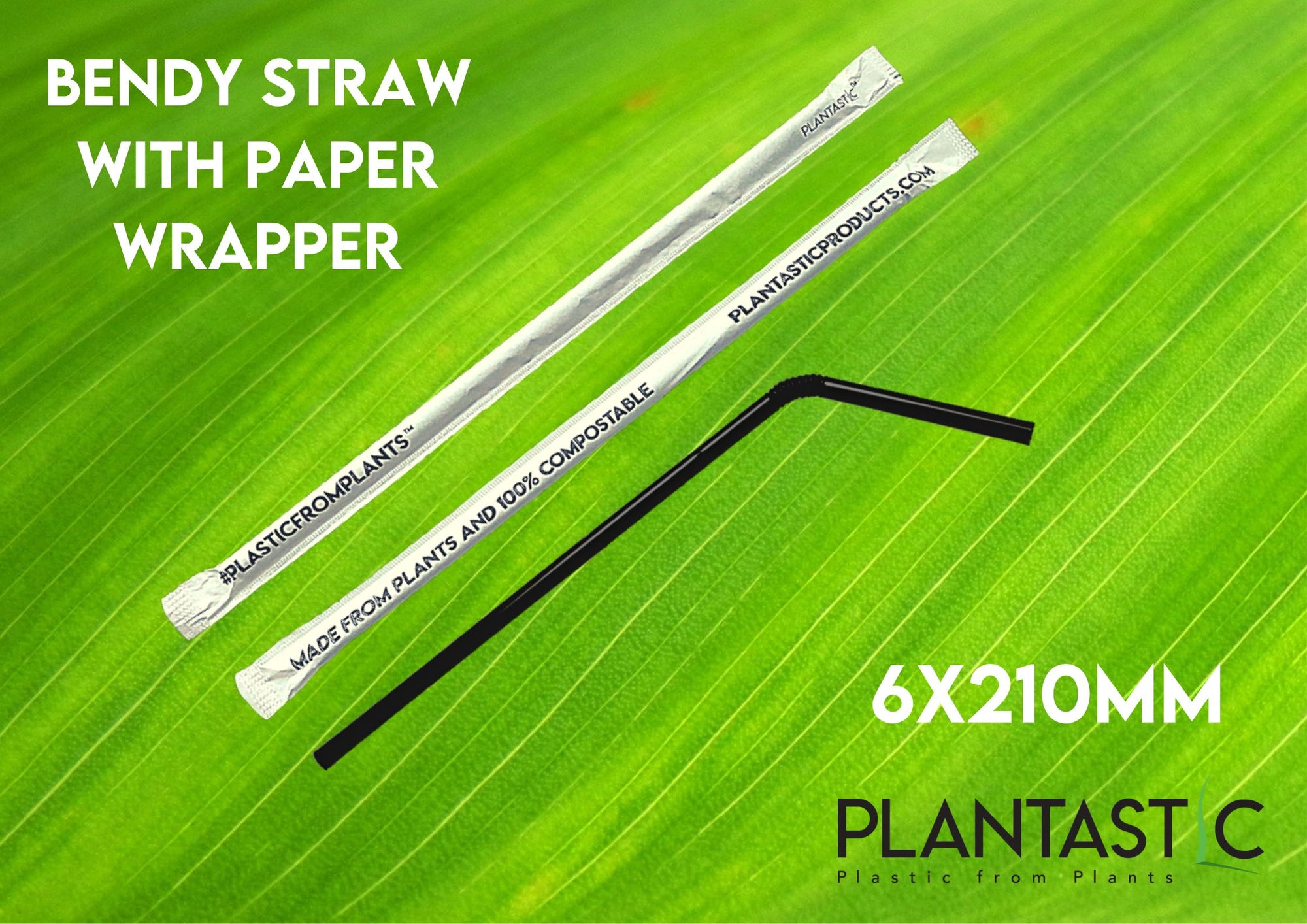 Box of 250 6x210mm Bendy Biodegradable and Compostable Straws in Paper Wrap